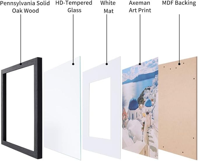 Axeman 16x24 Frame With Mat for 12x18, Solid Oak Wood 16x24 Poster Frame With Tempered Glass, 16 x 24 Picture Frame for Wall, 16 by 24 Wood Frame for Home Decor, Hanging Hardware included, Black