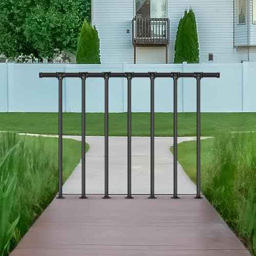 Metal Deck Railing, Flat Railing Kit, Metal Porch Railing Outdoor, Guard Rail Kit with Balusters, Horizontal Railing Post, Black Indoor Railing Kit for Balcony(34 in. H x 4 ft. W)