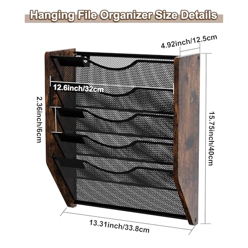 Wall File Organizer,5 Tier Mesh Mail Organizer Wall Mounted,Hanging File Holder,Magazine Rack for Documents,Magazine,Literature,File,Mails,Envelopes