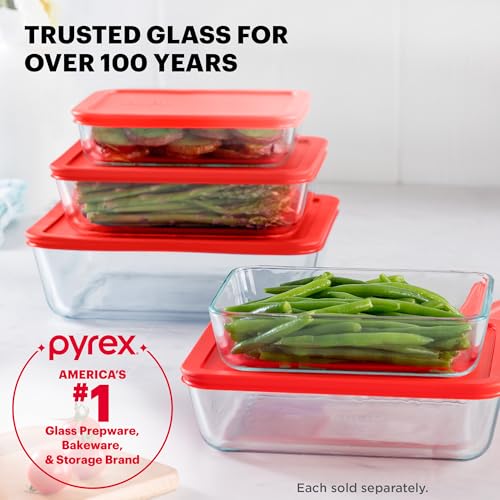 Pyrex Simply Store Glass Food Storage Container, Snug Fit Non-Toxic Plastic BPA-Free Lids, Freezer Dishwasher Microwave Safe, 11 Cup - size: 11 Cup