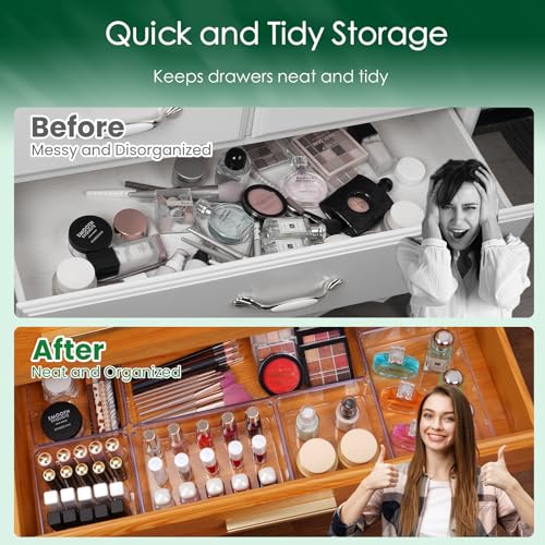 Criusia Drawer Organizer Set, Acrylic Non Slip Non Cracking Kitchen Drawer Storage Tray Large Size Divider, Multifunctional Storage for Cosmetics, Bathroom, Tools, Kitchen and Office (8 PACK) - size: 8 PACK