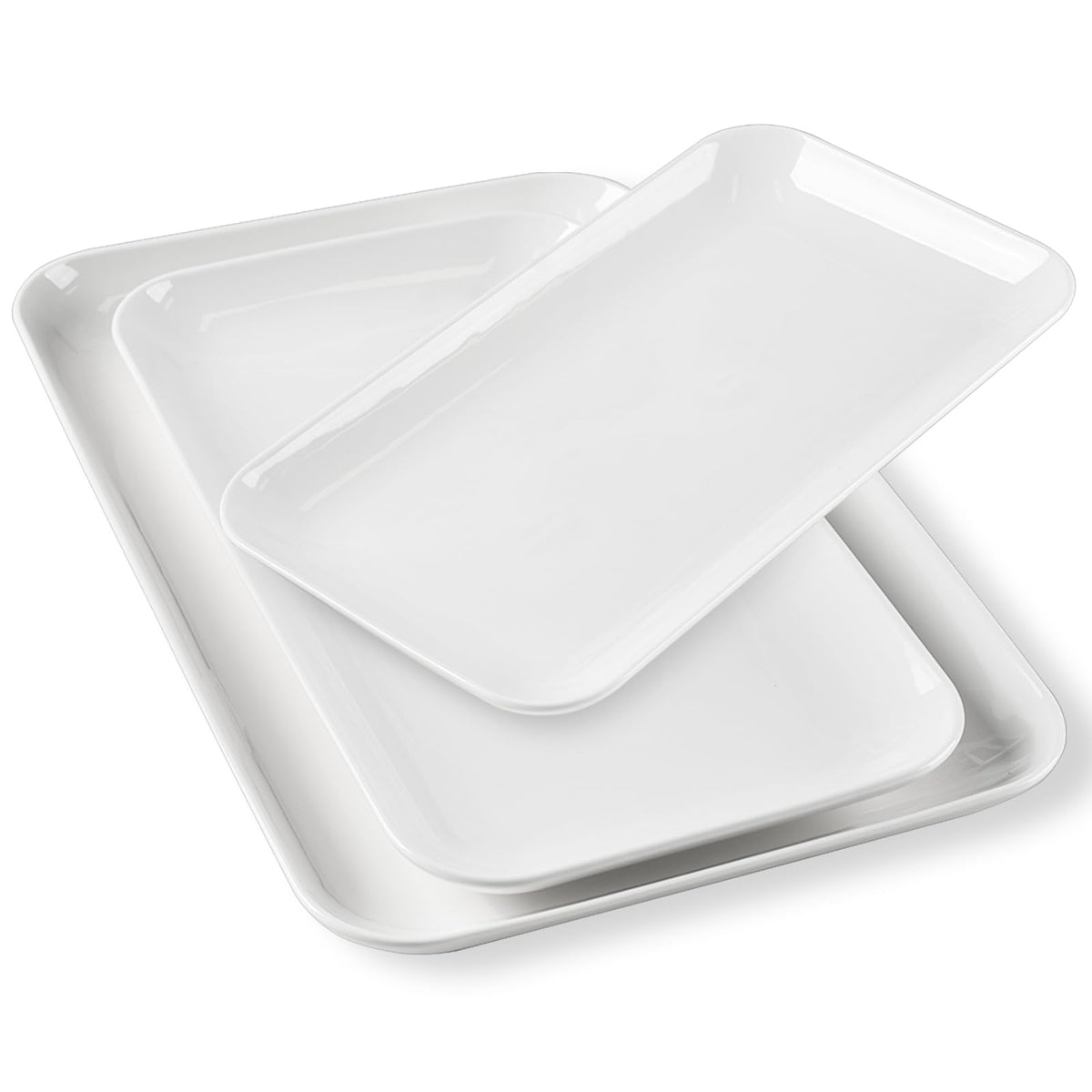 DELLING Large Serving Platter Set of 3, 16/14/12 Inch Porcelain Serving Trays for Party - Black Ceramic Rectangular Platters for Entertaining,Platter for Thanksgiving Christmas, Dishwasher Oven Safe