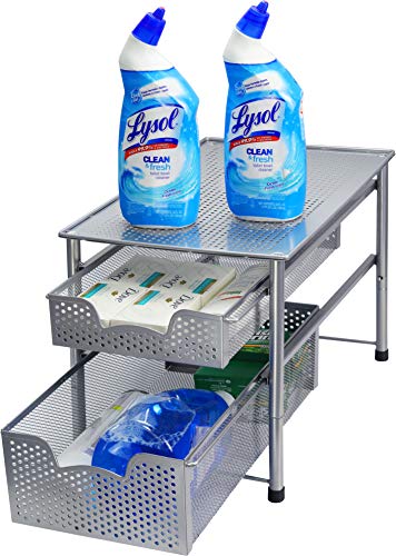 Simple Houseware Stackable 2 Tier Sliding Basket Organizer Drawer, Silver - color: Silver, size: 2-Tier