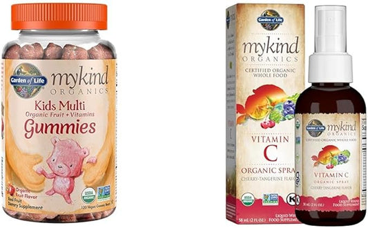 Garden of Life Organics Kids 120 Fruit Gummy Vitamins and Organics Vitamin C Spray for Kids & Adults, 2 fl oz