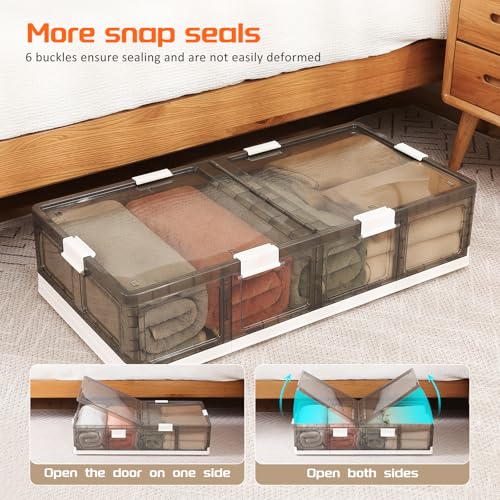 Under Bed Storage Containers with Wheels - Stackable, Foldable Plastic Storage Boxes with Lids for Clothes, Shoes, Blankets - Perfect for Bedroom Organization and Dorms - size: 1 Pack-32.9''x16.1''x7.3''