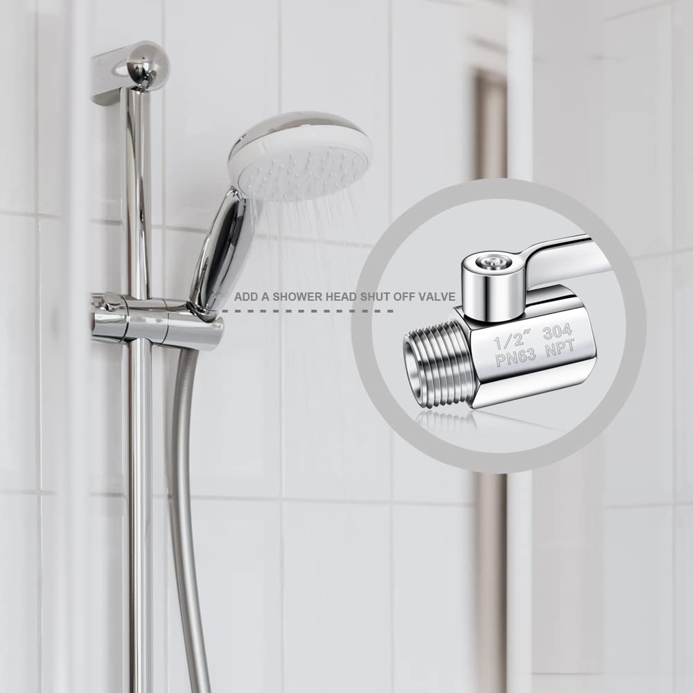 Shower Head Shut Off Valve 304 Stainless Steel Mini Ball Valve(1/2" Female X Male) NPT Thread Water Flow Control Valve Regulator