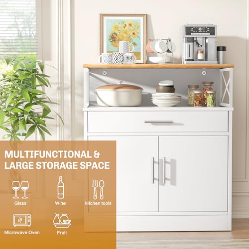 Shintenchi Kitchen Buffet Cabinet with Adjustable Shelf, Modern Kitchen Storage Cabinet,Farmhouse Coffee Bar Cabinet（White） - color: New White, size: 37.6"H