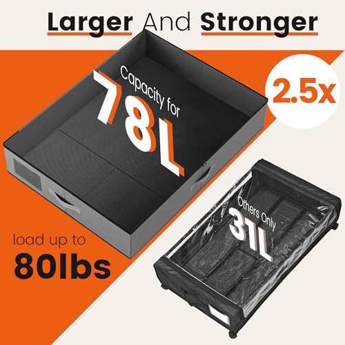 XXXL 78L Under Bed Storage, Storage Containers with Support & Clear Lid, Support Frame, Underbed Storage Bins for Clothes, Shoes, Blankets, and Toys 2 pack (78L) - size: 78L