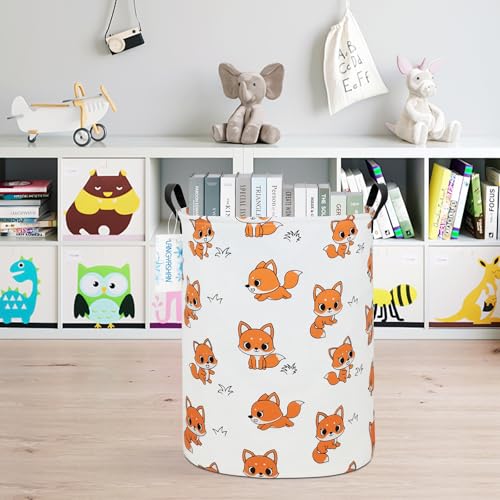 LANGYASHAN Laundry Basket Canvas Fabric Collapsible Organizer Basket for Storage Bin Toy Bins Gift Baskets Bedroom Clothes Children Nursery Hamper (Round Fox) - color: Fox
