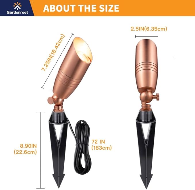 Die-Cast Brass Spot Light Outdoor - 12V LED Uplighting Waterproof, Low Voltage Landscape Lights Direct Wire, Copper for Fence Fountain with Bright White MR16 Replaceable Bulbs (12 Pack)