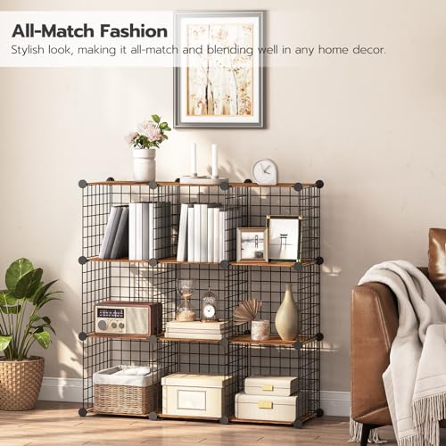 HOOBRO End Tables Set of 2 and Wire Cube Storage Organizer, Small Side Table,9-Cube Shelves, Modular Shelves with Metal Grid, DIY Closet Cabinet BF09BZP201-BF09CW01