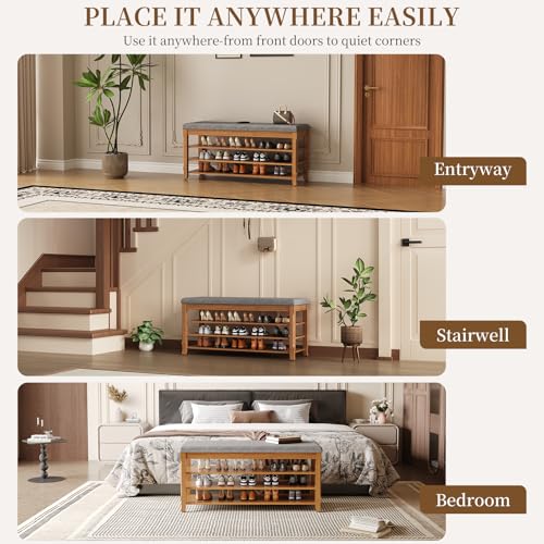 SolidWood Entryway Shoe Storage Bench, Flip-Top Soft-Close Lid, Adjustable Shelves, Cushioned Entryway Shoe Rack Organizer,Hallway, Closet, Foyer 39.4'' - size: 39.4"