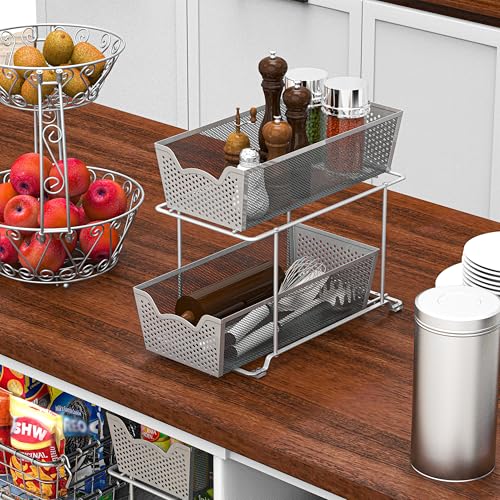 Simple Houseware Cabinet 2 Tier Perforated Basket Drawer, Silver - 2 Pack - color: Silver, size: 2-Pack