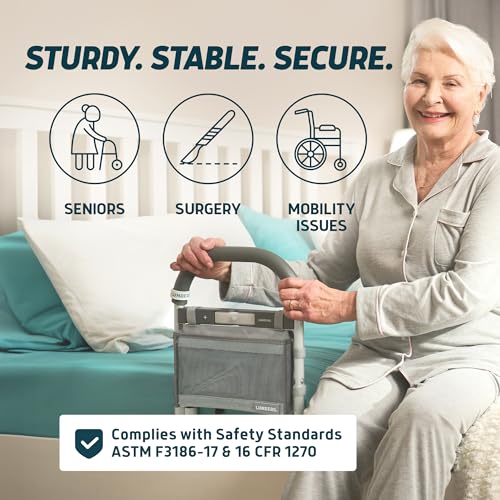 Lunderg Bed Assist Rail for Seniors with Motion-Activated Light & Storage Pocket - Easy to Install Bed Rails for Elderly Adults Safety & Post-Surgery - Helps Reduce Falls & Support Independence - size: 13"