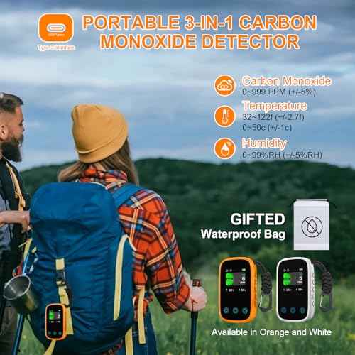 [3-in-1] Carbon Monoxide Detector | Humidity | Temperature, Portable Co Gas Monitor with Lanyard, Air Quality Sensor for Outdoor Camping Travel RV Car