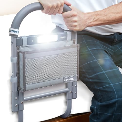 Lunderg Bed Assist Rail for Seniors with Motion-Activated Light & Storage Pocket - Easy to Install Bed Rails for Elderly Adults Safety & Post-Surgery - Helps Reduce Falls & Support Independence - size: 13"