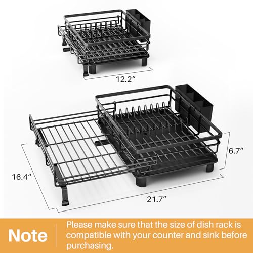 SNTD Dish Drying Rack - Extendable Dish Rack, Large Sink Drying Dish Drainer for Kitchen Counter, Stainless Steel Dish Strainer with Utensil Holder (Black) - color: Black