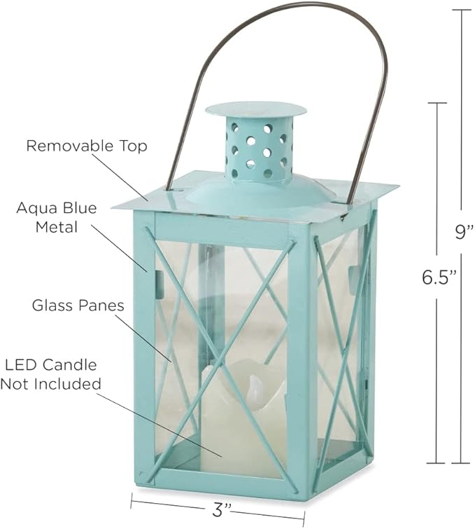 Kate Aspen Medium Decorative Lanterns - Set of 12 - Luminous Blue Metal Lantern Tealight Candle Holders Centerpieces for Wedding, Home Decor and Party - 6.3" H (8.9" H with Handle)