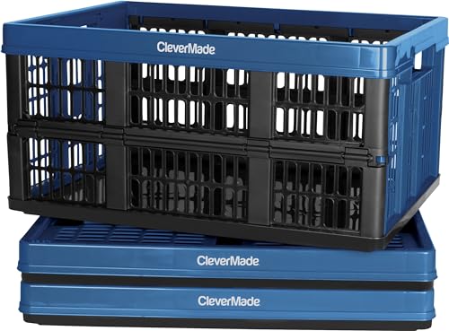 CleverMade Collapsible Utility Crates, Ocean, 3 Pack, 45L/11 Gal, 66 lbs Capacity, Stackable Containers, Heavy Duty, Space-Saving Baskets,Polypropylene (PP) - color: Ocean, size: 45L - 3 Pack
