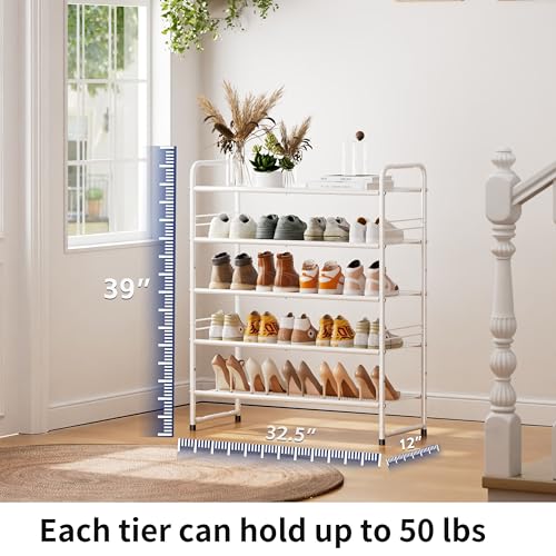 SUFAUY 5-Tier Mesh Shoe Rack, Closet Metal 33" Wide Shoe Shelf Heavy Duty, White - color: White, size: 5 Tier