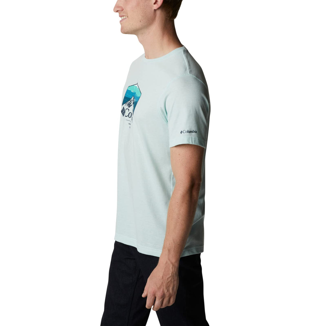 Columbia Men's Thistletown Hills Graphic Short Sleeve, ICY Morn Heather/Hikers Graphic, X-Small