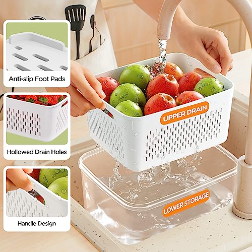 6 PCS Fruit Storage Containers for Fridge with Removable Colanders, 6 Plastic Food Storage Containers with 6 Lids, Leakproof Produce Containers Keep Fruits, Vegetables, Berry, Meat Fresh Longer - color: 6P white