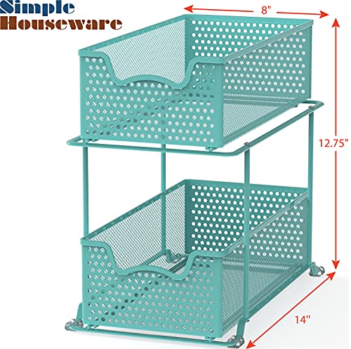 Simple Houseware 2 Tier Sliding Cabinet Basket Organizer Drawer, Turquoise - color: Turquoise, size: 1-Pack