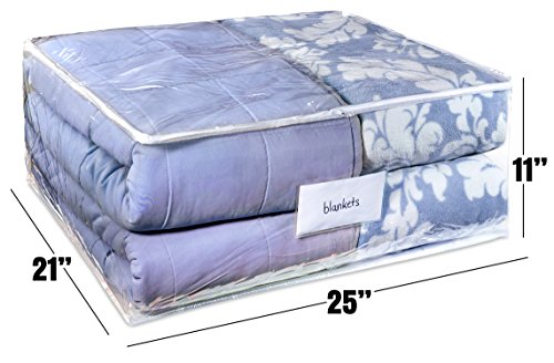 Masirs Clear Blanket Storage Bag (2-Pack) - Vinyl Clothing Organizers with Zipper & Label Pocket - Protects from Dust, Moisture & Dirt - Ideal for Underbed Storage Sheets, Comforters & Bedding - size: Blanket Storage Bag