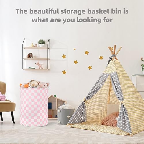 Large Foldable Laundry Basket Organizer Holder portable tall collapsible laundry hamper nusery Storage Basket Bin with Handles (Waterproof Lining, Pink Racing Flag) - color: Pink racing flag