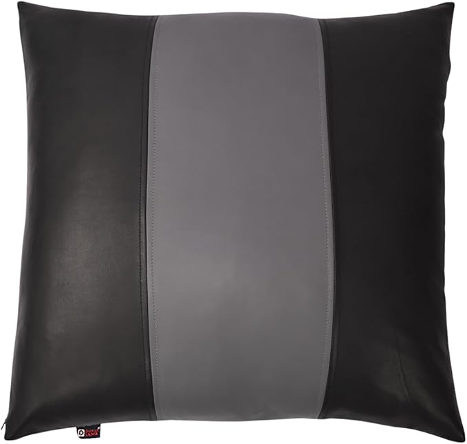 D DOLLY LAMB Lambskin Leather Pillow Cover - Sofa Cushion Case - Decorative Throw Covers for Living Room & Bedroom, 22x22 Inches - Black & Grey Plain