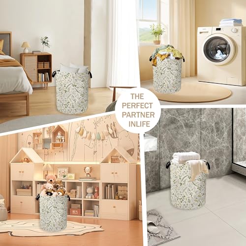 Green Herb Leaves Laundry Hamper,Rustic Wildflower Collapsible Laundry Baskets,Waterproof Oxford Cloth Laundry Room Organization for Bedroom,Bathroom,Nursery,16x20 Inch - color: Green Herb Leaves