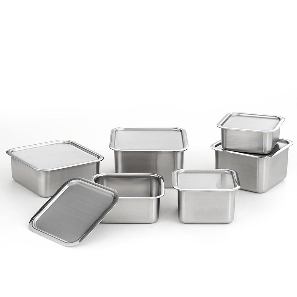 EVERSTEN CuBE High 3PCS Set Stainless Steel Food Storage Containers With Lids and 3 Net Kitchen Appliances Dishwasher Safe Premium South Korea