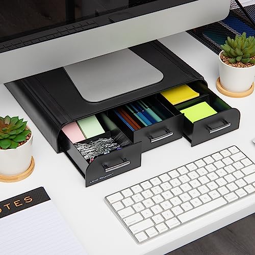 Mind Reader Monitor Stand, 3 Storage Drawers, Desktop Organizer, Riser, Office, 13.5"L x 13"W x 4"H, Set of 2, Black - size: 2 Pack