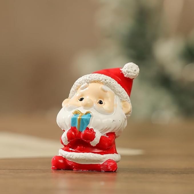 Christmas Decor Set - 4Pcs Cartoon Style Santa Claus Snowman Reindeer Tree Resin Tabletop Decor for Home Desk Shelf, Christmas Village Miniatures Set