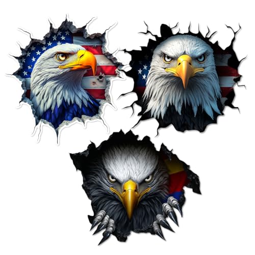 Pack 3 Pcs American Eagle Sticker for Cars Vehicles Trucks Laptops Hard Hats Helmets Car Window Bumper Stickers Waterproof Removable Vinyl Wall Decals Exterior Laptop Accessories