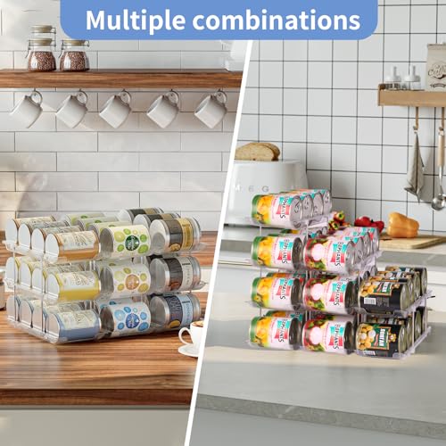 Jsyrjing Can Organizer for Pantry, Modular 3-Tier Can Dispenser, Flexible Combination Design, Clear Extra-Thick Durable Storage Rack for 36 Cans, Stackable for Cabinet, Pantry, Fridge, Countertop - size: 3*3