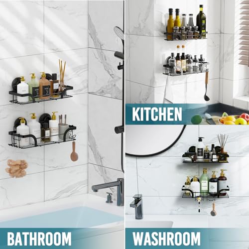 TAILI Shower Caddy Suction Cup 2 Pack, Heavy Duty Bathroom Basket, Bath Shelves for Inside, Stainless Steel Shower Holder for Bathroom Storage & Home Decor,Black - style: 2 × Black Basket