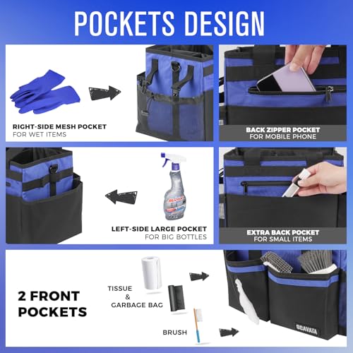 SCAVATA Compact Wearable Cleaning Caddy, Small Supplies Organizer with Handle & Shoulder Straps for Housekeepers, Under Sink & Car Cleaning Tool Organizer Bag (Blue) - color: Blue