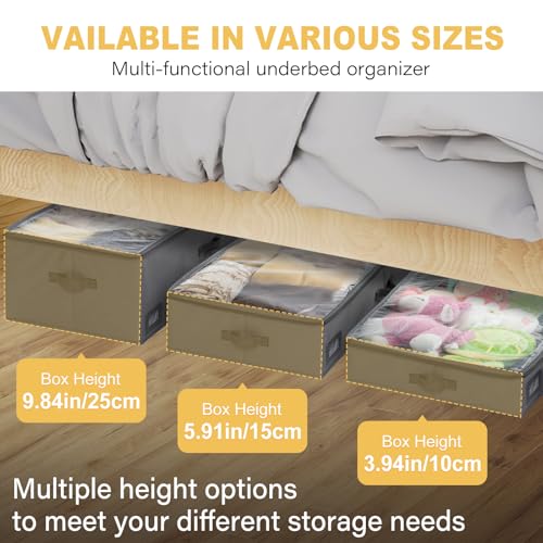 10-Inch Under Bed Storage Containers (3-Pack) | Sturdy Sidewalls | Clear Cover & Label Holder | Foldable Closet Organizer | Stores Clothing/Blankets/Wrapping Paper/Toys - size: 10-Inch Height