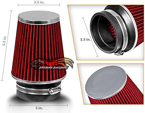RED 3.5" 89 mm Inlet Narrow Air Cone Replacement Performance Washable Clamp-On