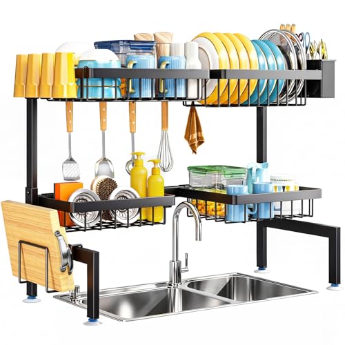ARSTPEOE 2 Tiers 4 Baskets (one More Than Others) Over The Sink Dish Drying Rack,fits All Sinks (from 24.8" to 35.4"),2-Tier Adjustable Sink Rack,Dishes Rack Kitchen Storage Organizer Space Saving