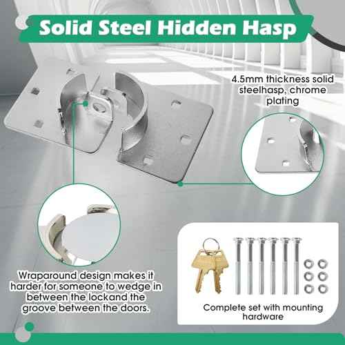2 Pack Van Door Locks Keyed Alike Heavy Duty Puck Lock w/Hasp High Security Hidden Shackle Padlocks Solid Steel Lock Garage Shed Door Locks w/4Keys for Trailer Truck, Silver