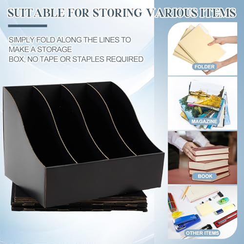 3 Pack Cardboard Magazine File Holders 12 Grids Vertical Book Bins 10.6'' x 10.2'' x 14'' Magazine Document Storage Box for Desk Shelves Home Office Classroom Library Use (Black) - color: Black