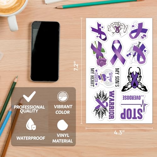 Overdose Awareness Purple Ribbon Stickers Pack Vinyl Inspirational Empowerment Quote Decals 50Pcs Mental Health Endometriosis Support for Laptop Water Bottles Teens Adults