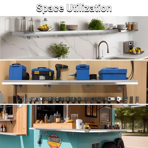 Concession Shelf Drop Down 18" x 72", Spliced Style Folding Concession Stand Shelf Commercial Grade Stainless Steel, Foldable Concession Shelves for Snack Bar, Food Cart, Movie Theater - size: 18" x 72"
