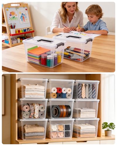 Citylife 6 Packs 6 QT Plastic Storage Bins with Latching Lids Clear Storage Box with handle Stackable Storage Containers for Organizing Snacks, Crafts, Toys, Tools - size: 6 Packs (10.31"L x 8.42" W x 6.1"H)