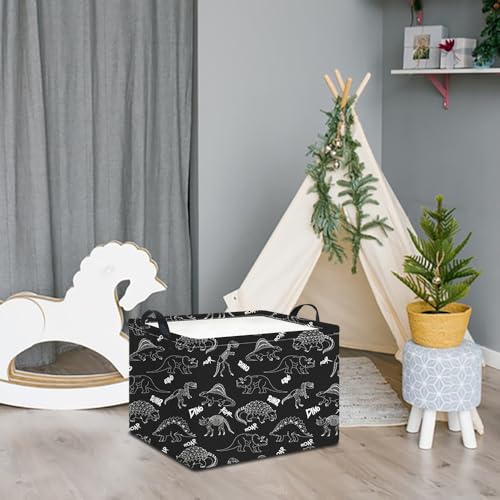 Rectangle Storage Basket with Handles,Collapsible Storage Bin,Books Box,Gift Basket(Black Line Dinosaur) - color: Black Line Dinosaur