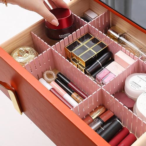 acDesign 40Pcs Grid Drawer Dividers, Adjustable Drawer Organizer for Socks, Underwear, Lingerie, Makeup, Bedroom Office Kitchen Storage (Pink) - color: Pink