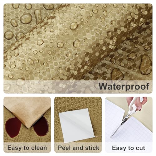 Gold Hexagon Metallic Wallpaper Peel and Stick Countertops Waterproof Honeycomb Metallic Contact Paper Textured Fridge Covers Metal Wall Paper for Cabinet Kitchen Backsplash Shelf Liner