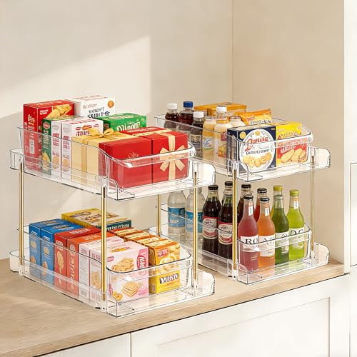LAREKUN2pack 2-Tier Organizer & Storage Unit Stackable Bathroom Cabinet Organizer Pull-Out Kitchen Pantry Organizer & Storage System Suitable for Countertops, Pantries, Kitchens, Bathrooms - style: 2pack